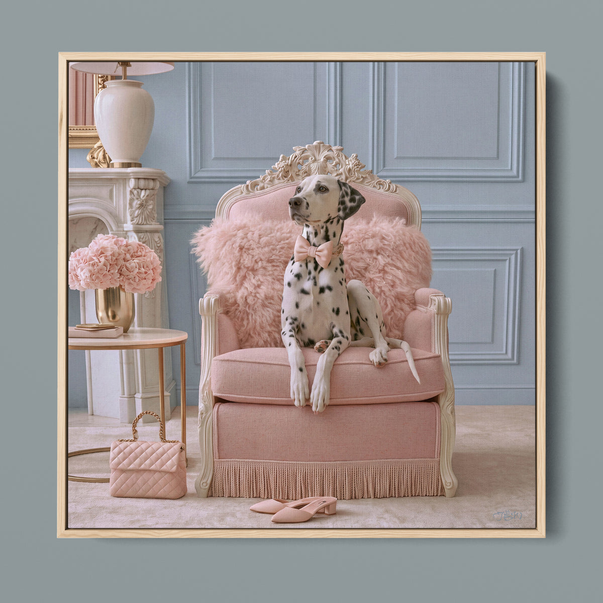 Dutchess framed canvas in a natural light wood frame, front view