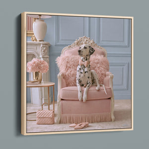 Dutchess framed canvas in a natural light wood frame, angled view