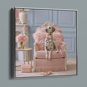 Dutchess framed canvas in a silver frame, angled view