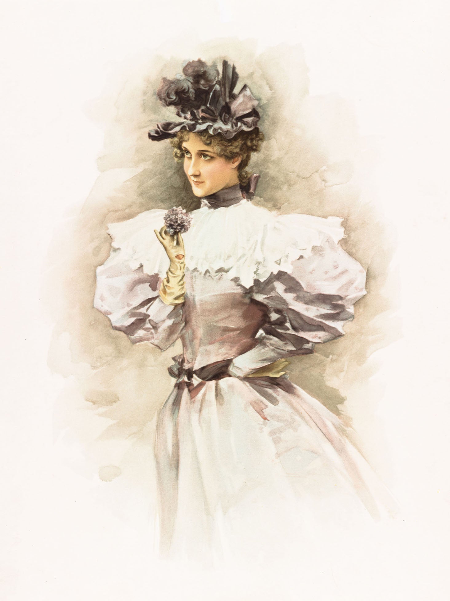 19th-century portrait by John Leon Moran for G Wiedman Brewing Co, featuring an elegant woman in vintage attire with soft pastels and delicate details.