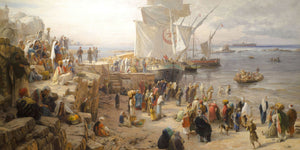 Painting of Turkish soldiers recruiting in Palestine at Jaffa port.