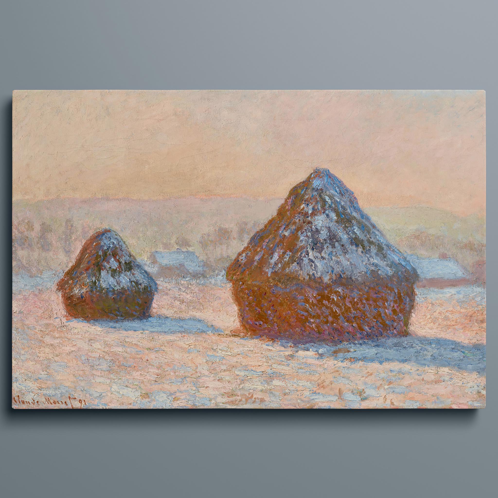 Wheatstacks - Snow Effect - Morning by Claude Monet