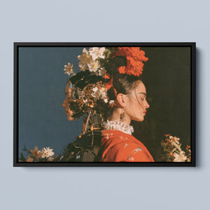 Two Natures framed canvas in a black frame, front view