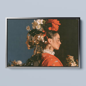 Two Natures framed canvas in a silver frame, front view