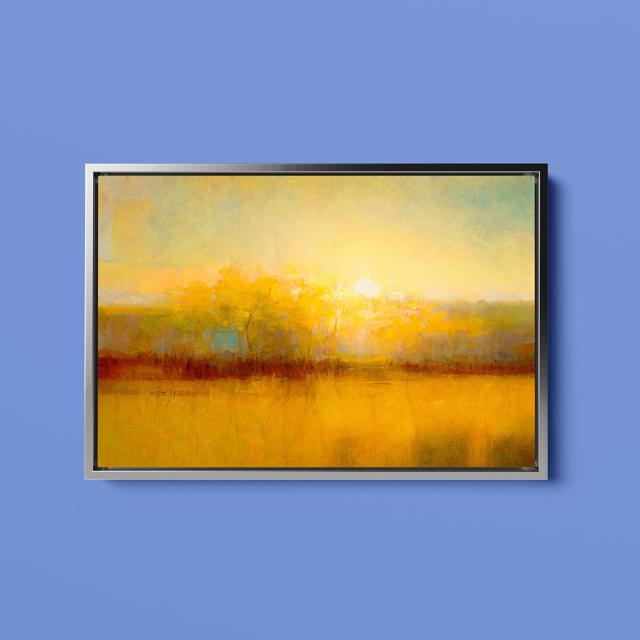 Sunrise over the Savannah II - Tranquil Abstract Landscape in Warm