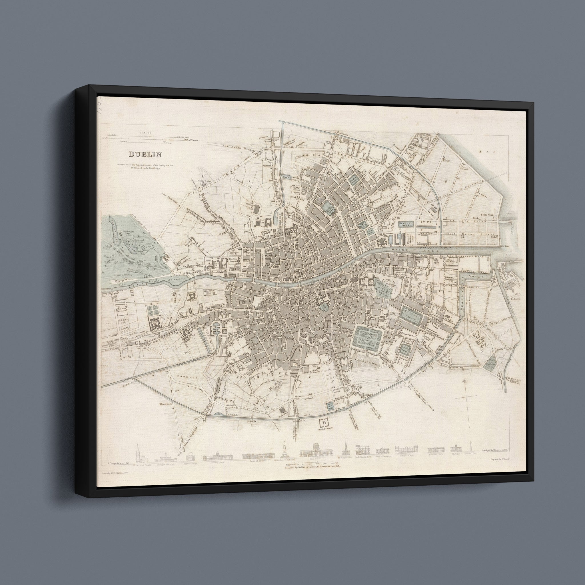 Dublin Antique City Map 1836