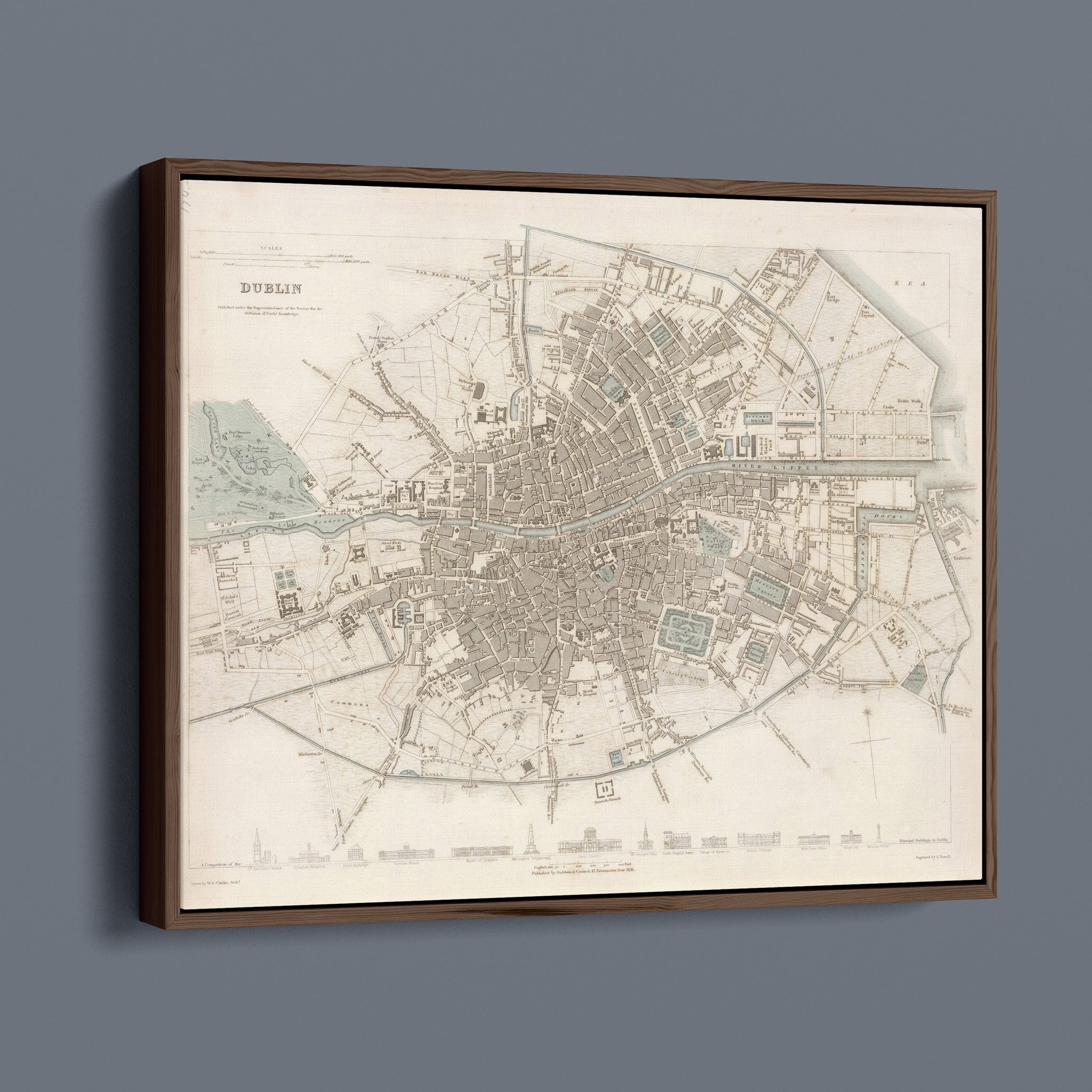 Dublin Antique City Map 1836