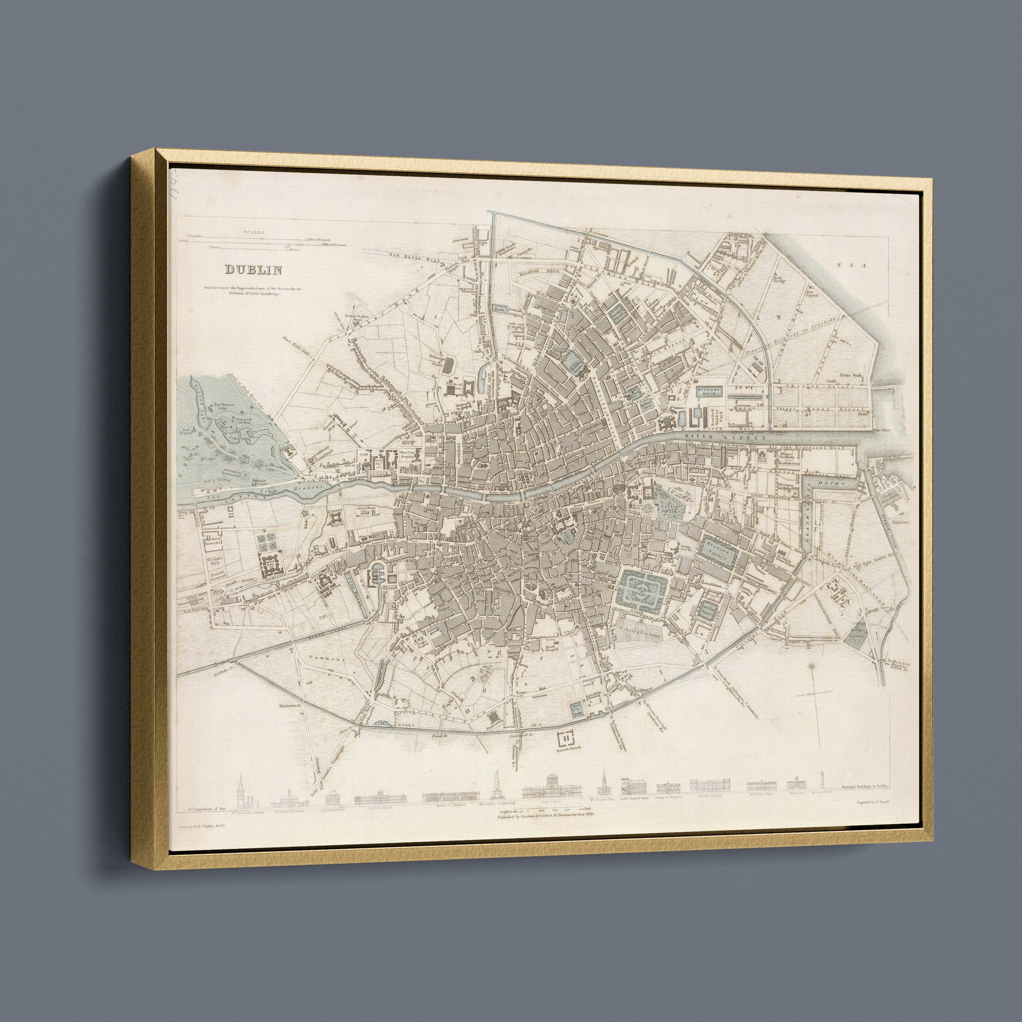 Dublin Antique City Map 1836
