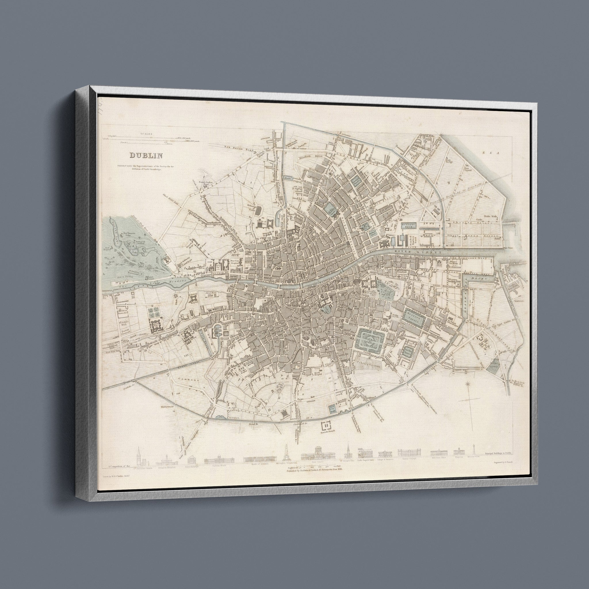 Dublin Antique City Map 1836