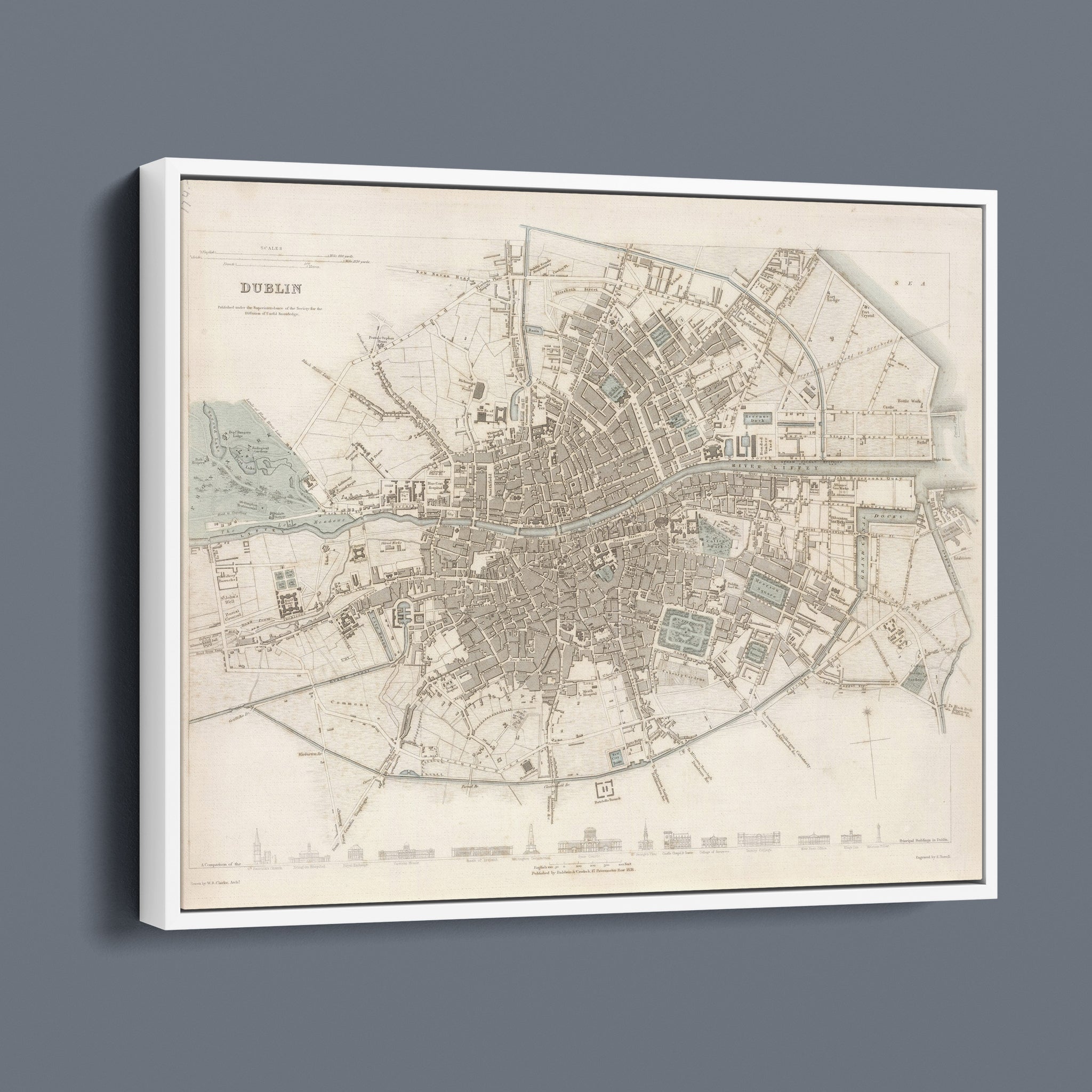 Dublin Antique City Map 1836