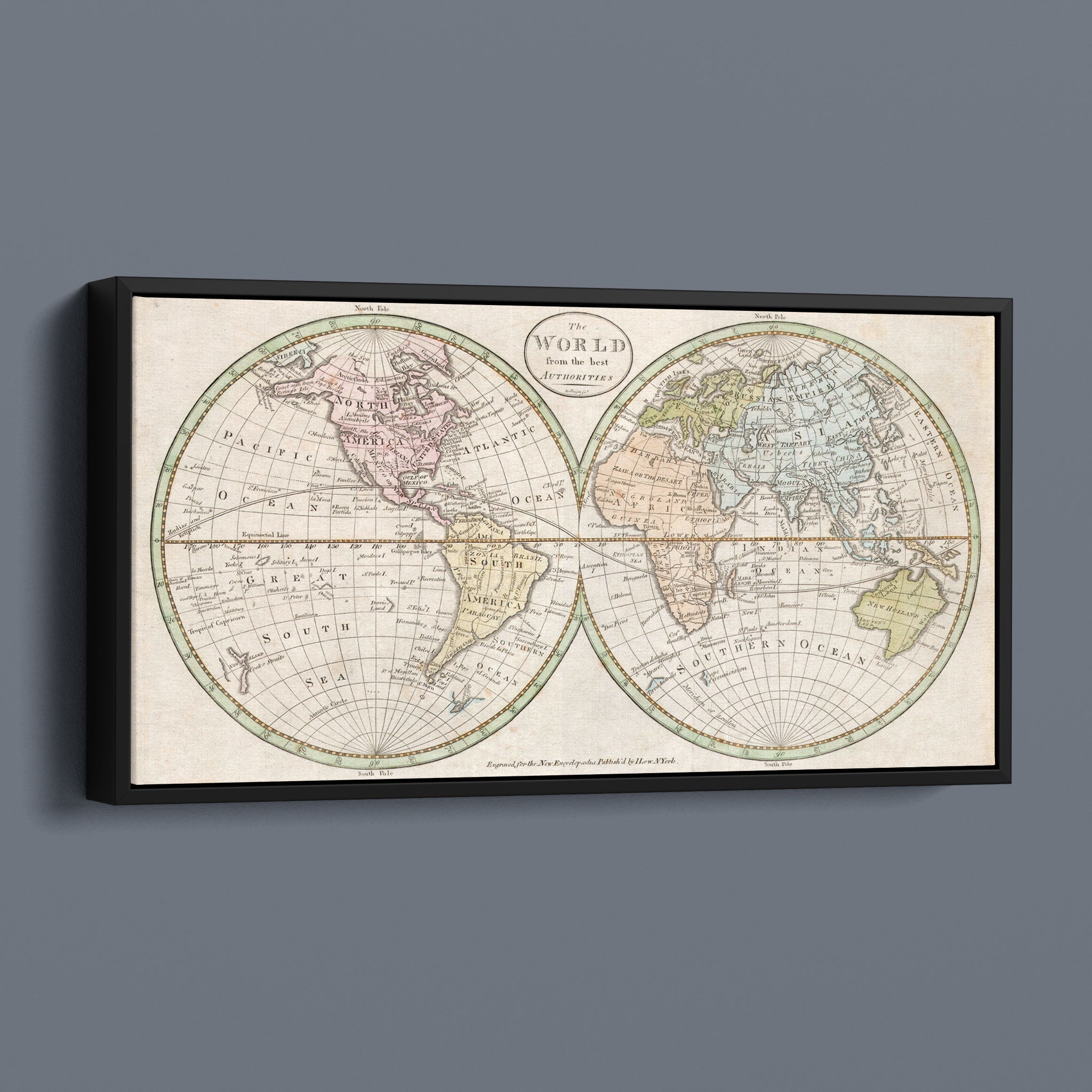 Antique Double Hemisphere World Map