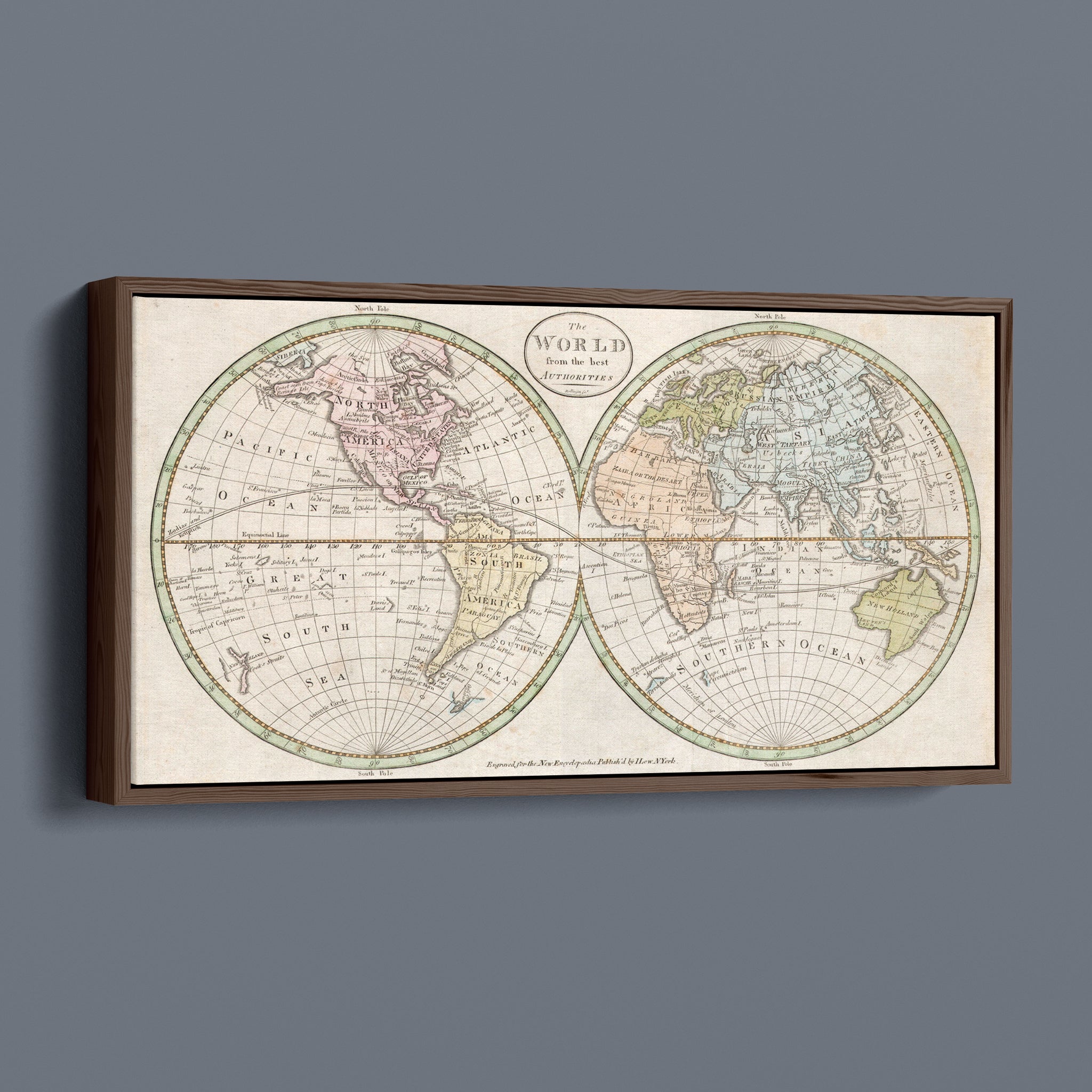Antique Double Hemisphere World Map