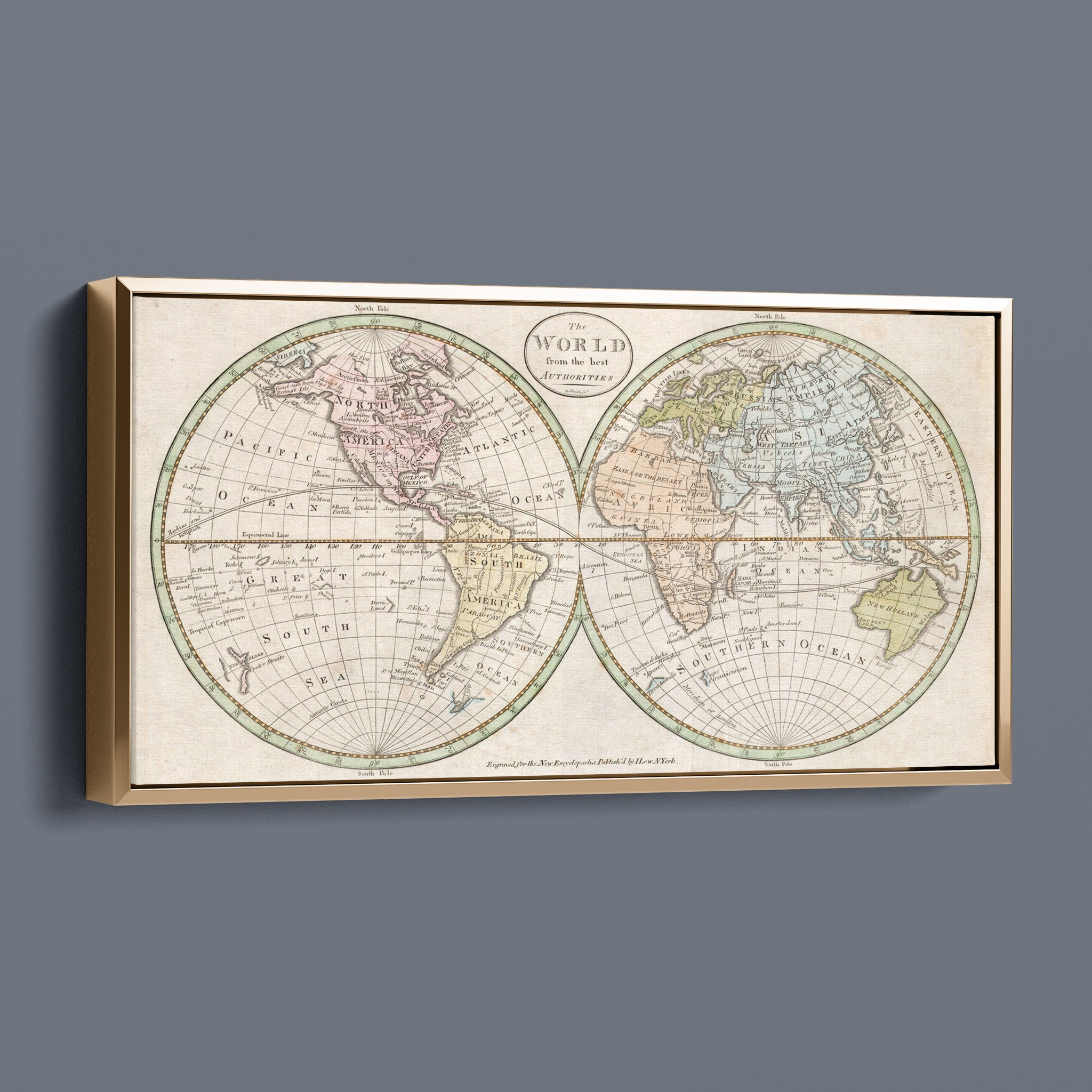 Antique Double Hemisphere World Map