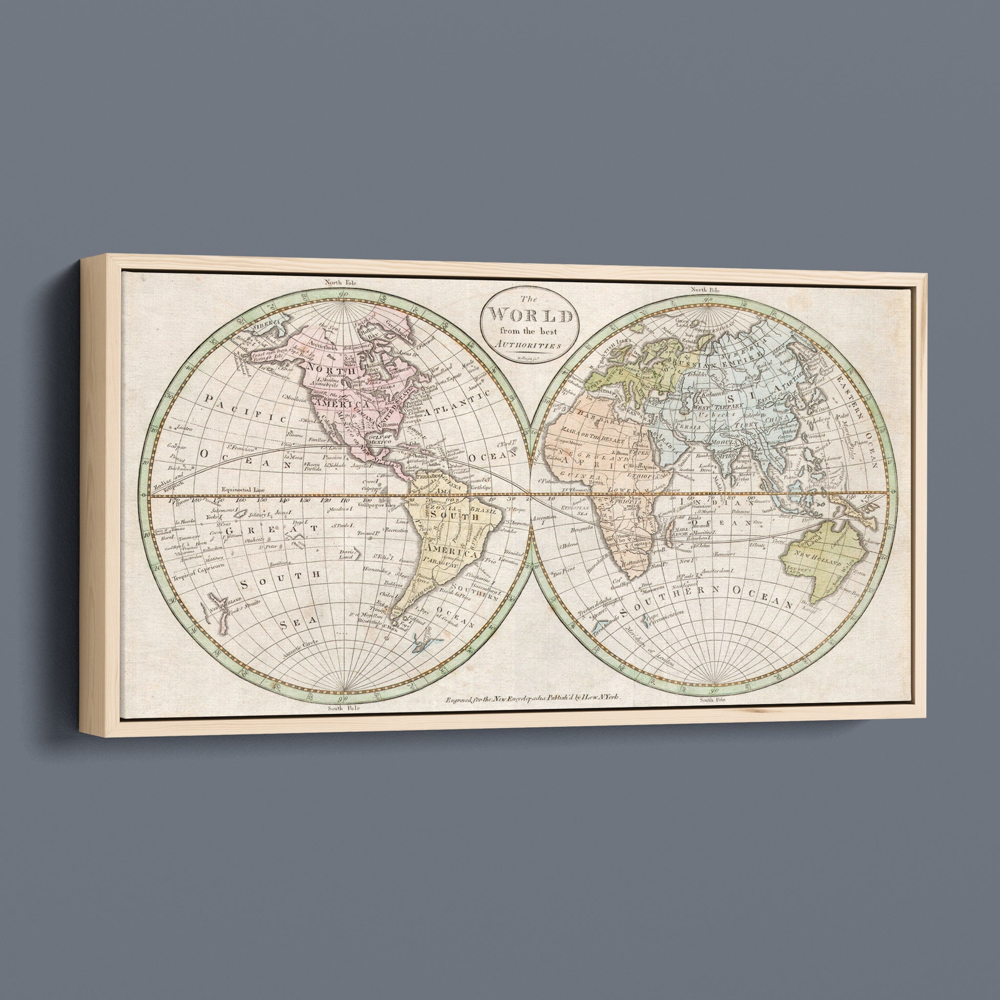 Antique Double Hemisphere World Map