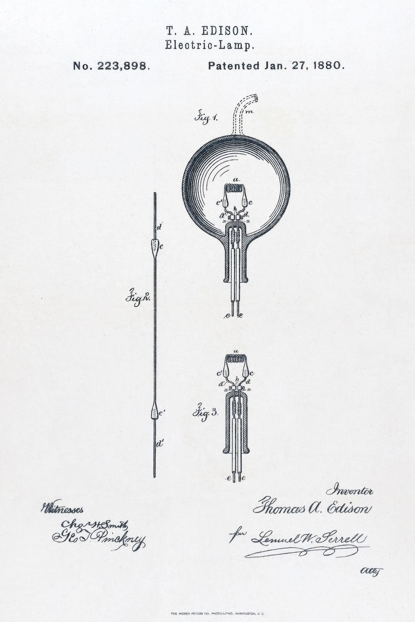 Historic patent illustration of the Thomas Edison light bulb, detailing the innovative design and technology that transformed lighting forever.