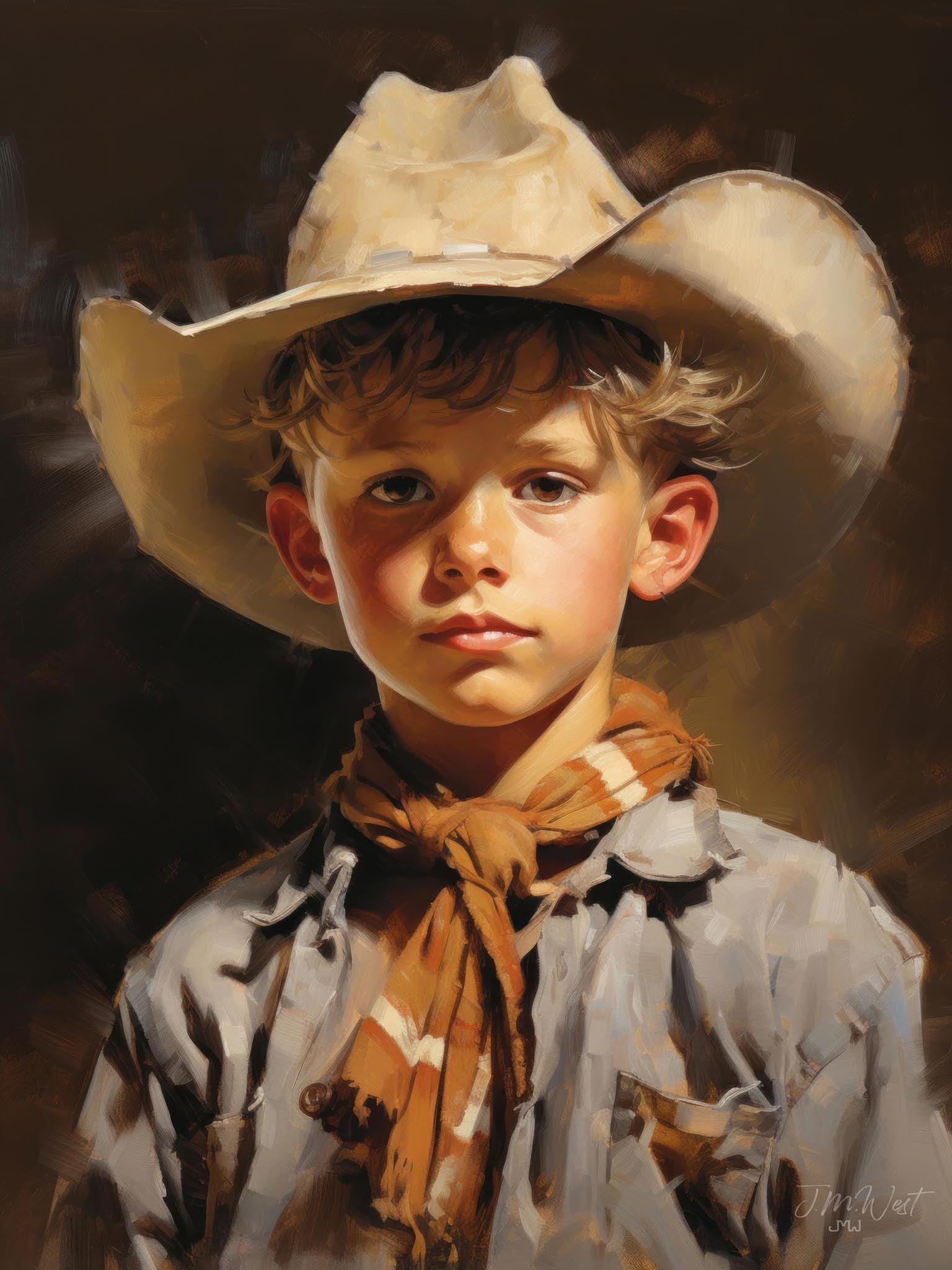 Young boy in vintage cowboy outfit, exuding the classic charm and nostalgic essence of Western fashion and childhood.